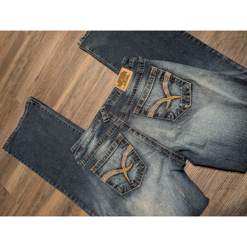 Baby Phat Wide Leg Flare Jeans Blue Medium Wash‎ Low Rise Size 9 Y2K McBling